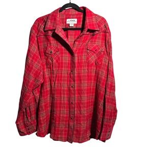 Back in the Saddle Womens Plaid Western Top 3X Red Cotton Long Sleeve Snap Front